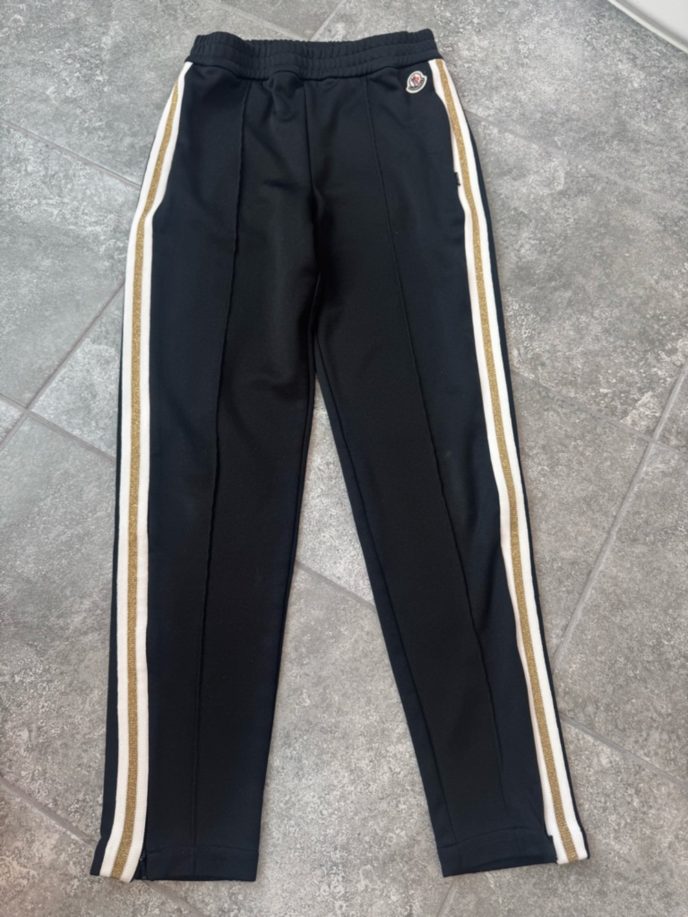 MONCLER black gold white strips pants women size Small pre owned